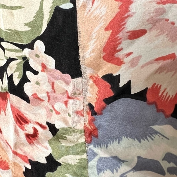 RIXO Satin Floral Dot Colorblock Long Sleeve V-Neck Ruched Wrap Midi Dress XS - Picture 9 of 11